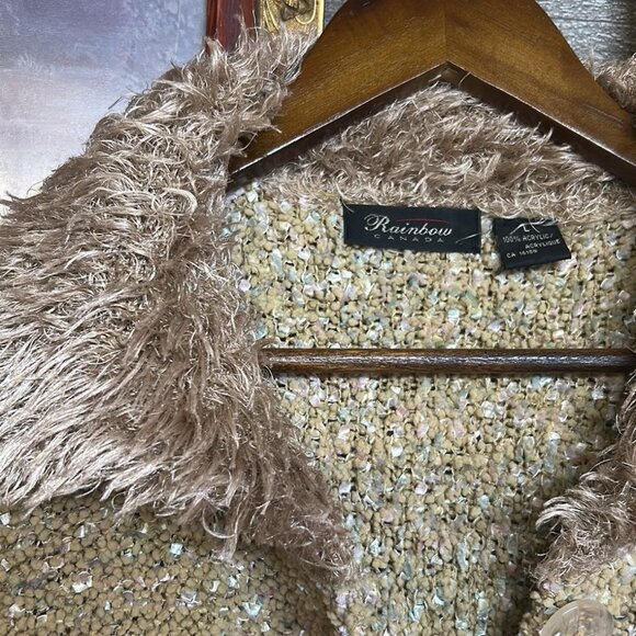 Rainbow Nubby Faux Fur Cardigan Neutral Size L - Picture 7 of 7